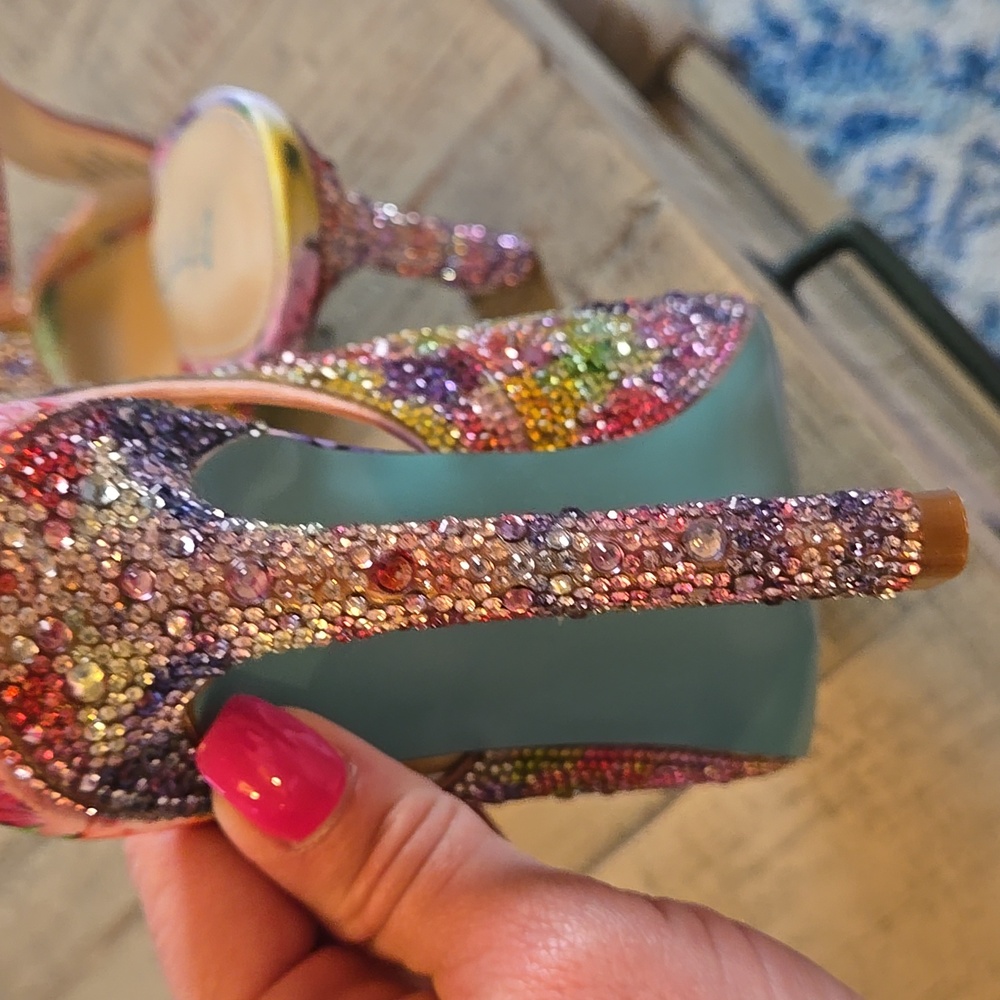 Betsey Johnson Floral Mina Crystal Pink Embellished 4" Heels. New Without Box. - Picture 13 of 17